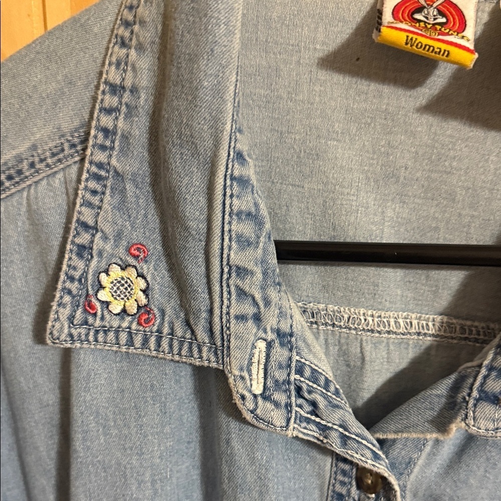 Warner Bros. TWEETY Blue Denim Button Down Shirt with Embroidery - Picture 4 of 5